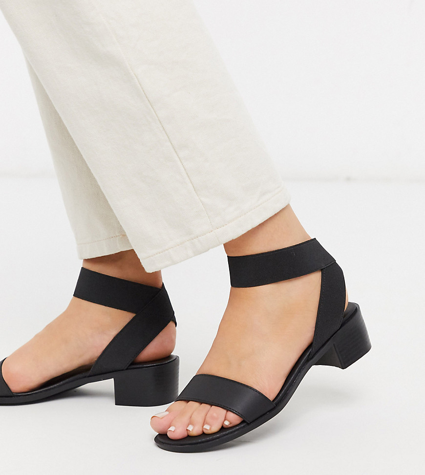 New Look Wide Fit - Sandali neri con tacco largo e basso e cinturini elastici-Nero