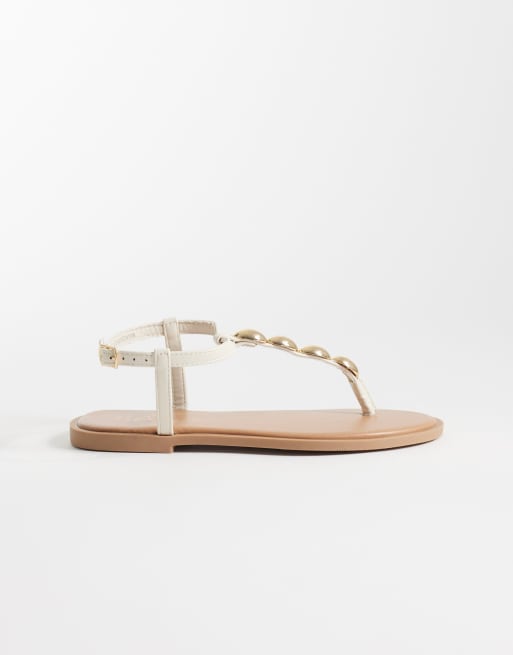 New Look Wide Fit  scallop detail toe post sandal in off white, 2 of 4