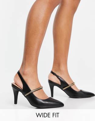 New Look Wide Fit - Scarpe décolleté nere con dettaglio a catenina