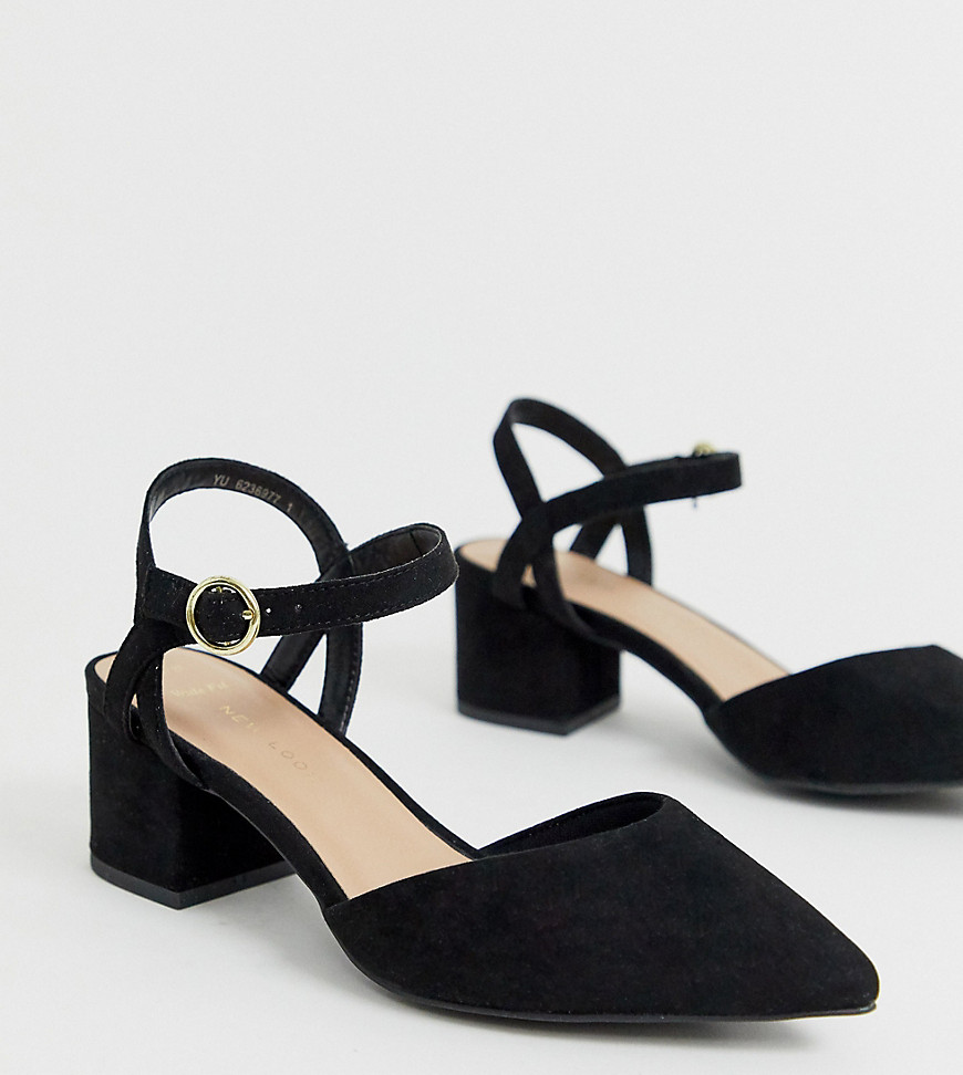 New Look Wide Fit - Schoenen van imitatiesuède met lage blokhak in zwart