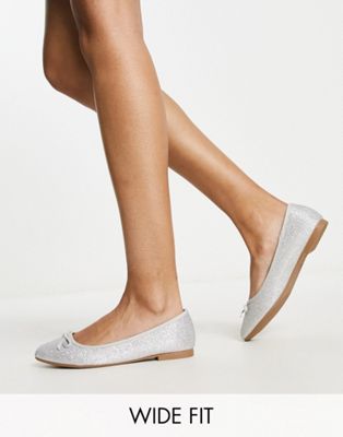 New Look Wide Fit shimmer ballerina shoes in silver - ASOS Price Checker