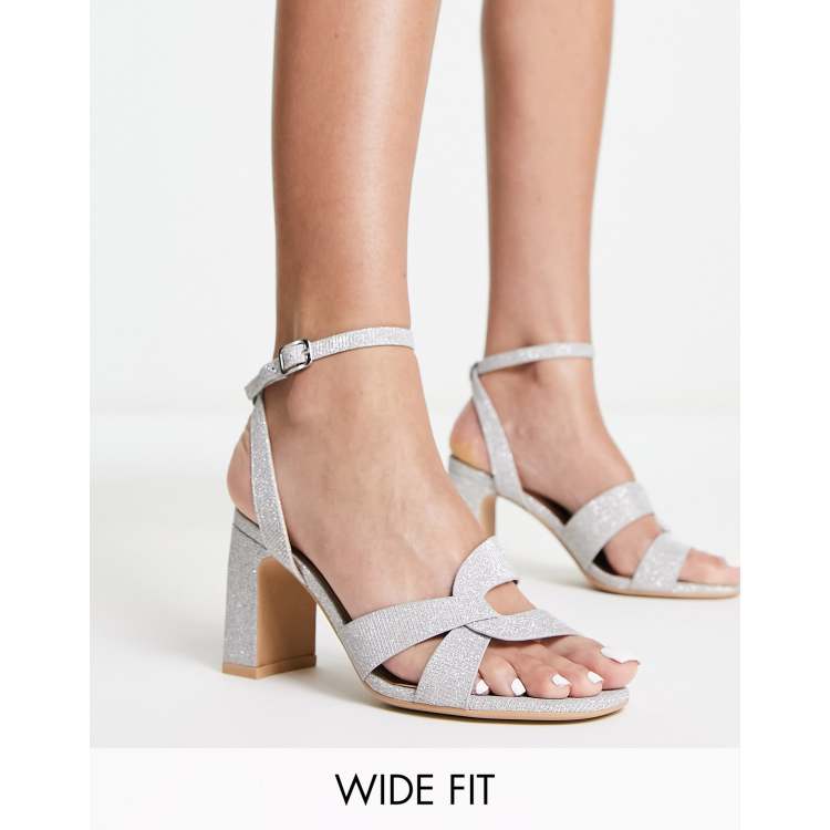 Silver block heel sandals new clearance look