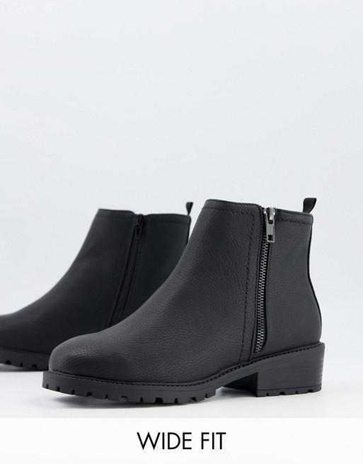 New Look Wide Fit flat side zip chunky worker boots in black
