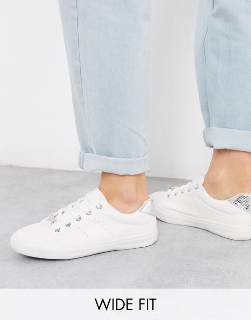 New Look Wide Fit silver back trainers in white | ASOS