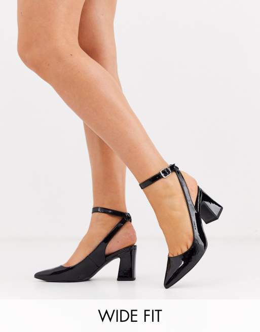 New Look Wide Fit slingback heeled shoes in black | ASOS