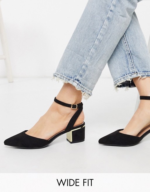 New Look Wide Fit slingback heeled shoes in black