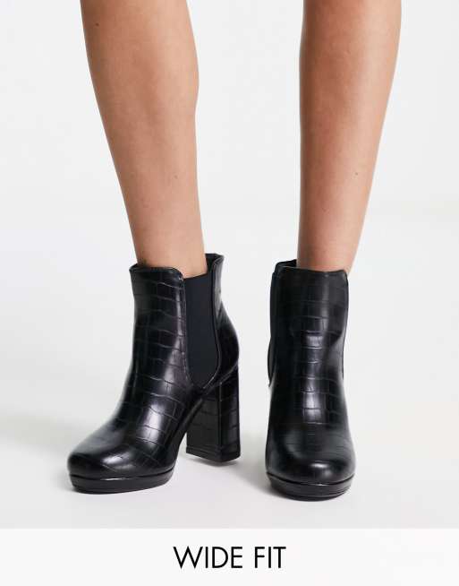 New Look Wide Fit snake heeled chelsea boots in black