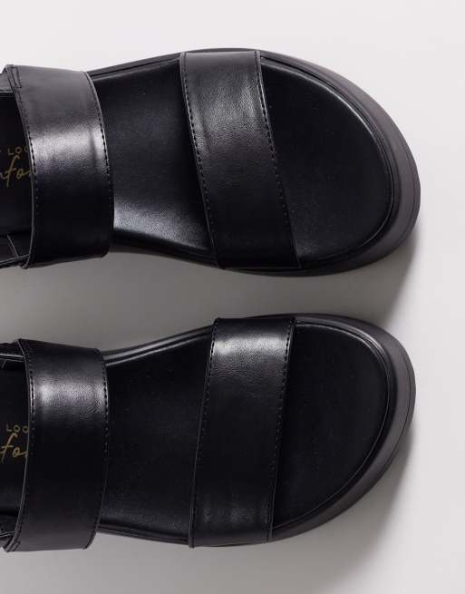 New Look Wide Fit - Sorte flatform-sandaler i imiteret læder, 3 af 4
