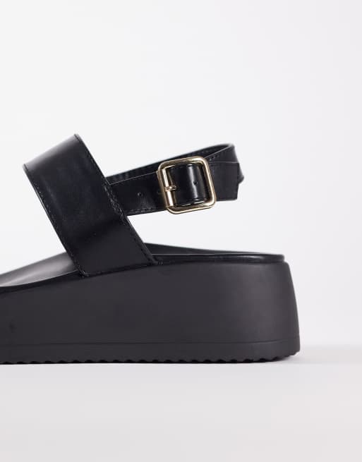 New Look Wide Fit - Sorte flatform-sandaler i imiteret læder, 4 af 4