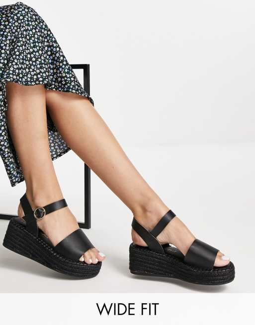 New Look - Wide Fit - Sorte flatform-sandaler