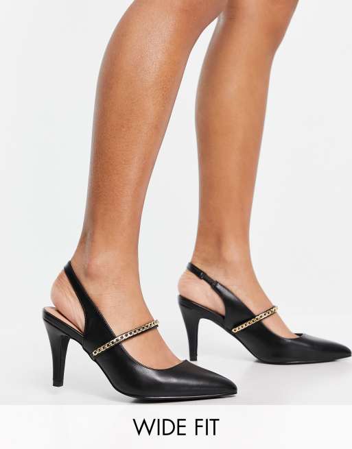 sangtekster Descent surfing New Look - Wide Fit - Sorte pumps med kæde | ASOS