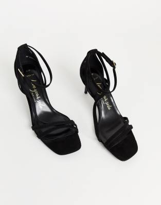 wide fit low heel black sandals