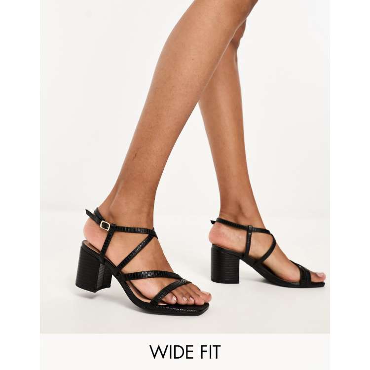 New Look Wide Fit strappy heeled sandals in black ASOS