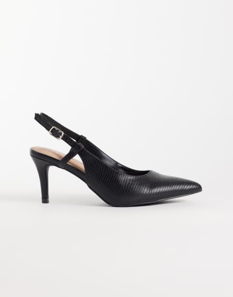 New Look Wide Fit strappy slingback heel in black lizard - view 1