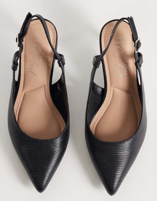 New Look Wide Fit strappy slingback heel in black lizard, 2 of 4