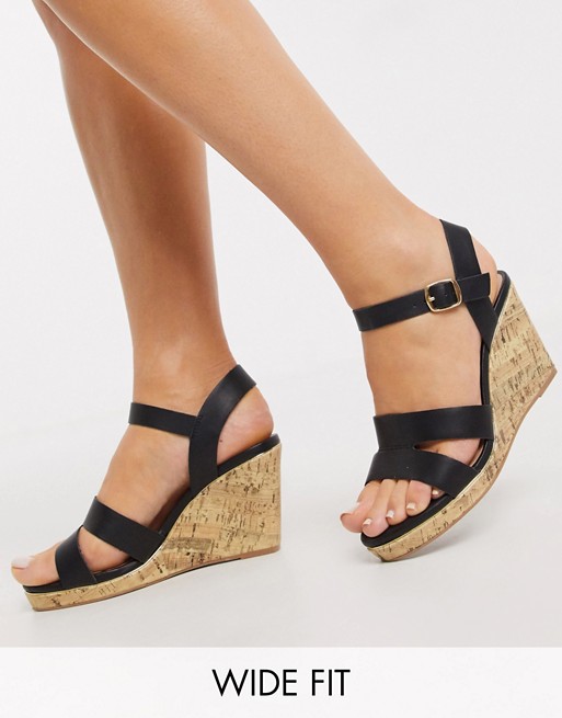 New Look Wide Fit strappy wedges in black