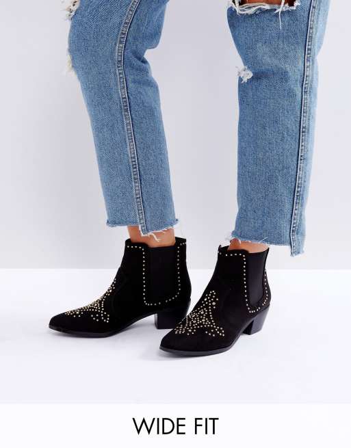 New Look Wide Fit Studded Western Ankle Boot