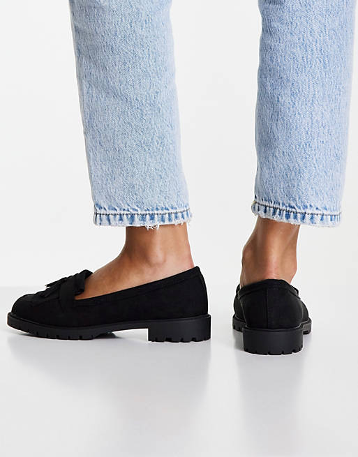 Flat Shoes/New Look Wide Fit sudette chunky loafer in black 