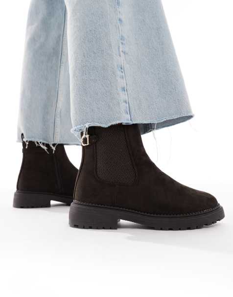 New Look Wide Fit suedette chunky chelsea boot in brown - view 1