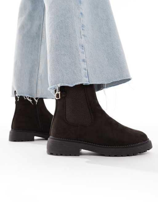 New Look Wide Fit suedette chunky chelsea boot in brown