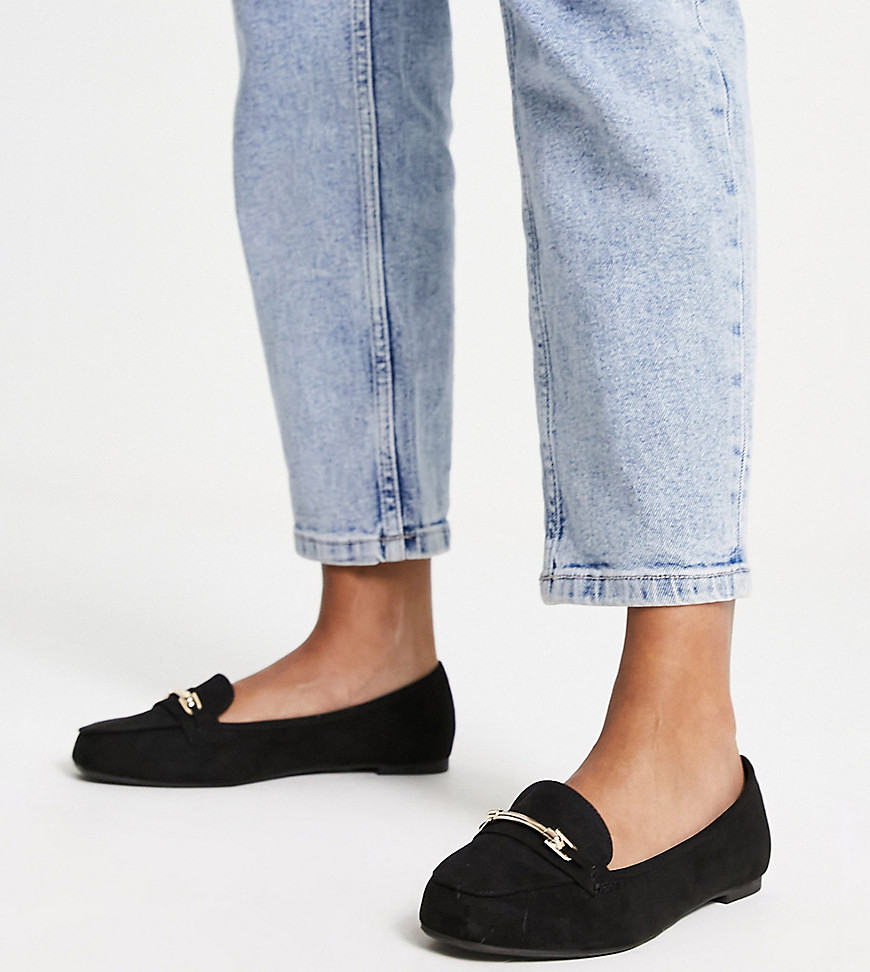 New Look Wide Fit suedette embellished loafer in black