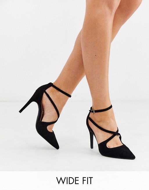 New Look Wide Fit suedette heeled shoes in black