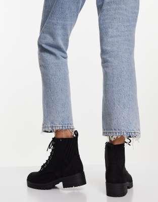 new look suedette lace up ankle boot in black