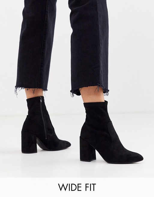 New Look Wide Fit suedette pointed heeled sock boots in black