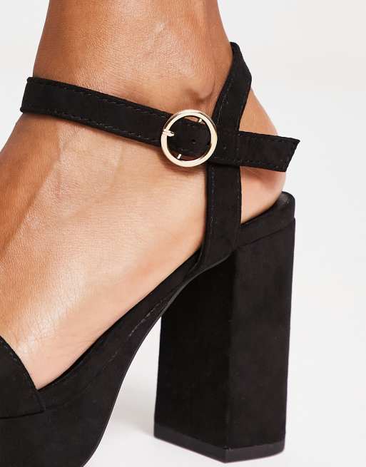 New Look Wide Fit – Svart klacksandaler i mockaimitation med platåsulor, 4 av 4