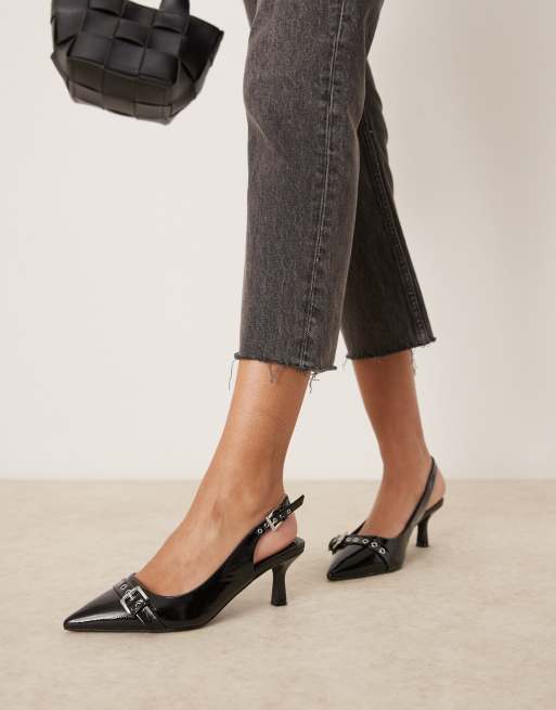 New Look Wide Fit – Svarta klackskor med hälrem och spännen