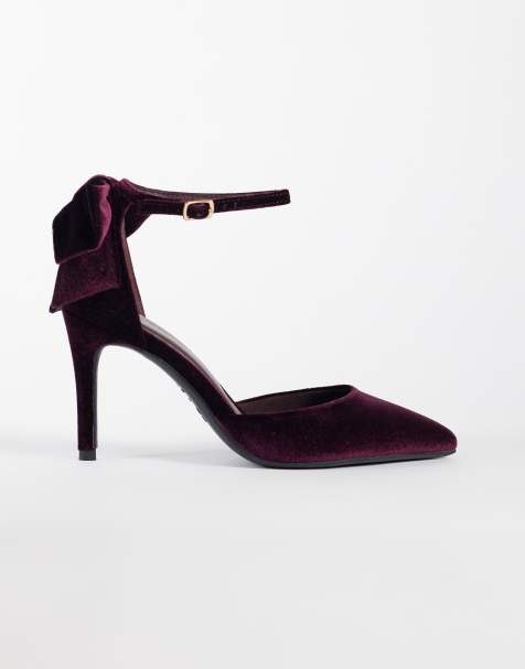 New Look Wide Fit velvet bow back detail heel in burgundy - view 1