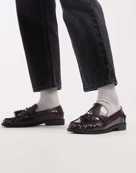 New Look Wide fit – Vinröda loafers med tofsar och bred passform - view 1