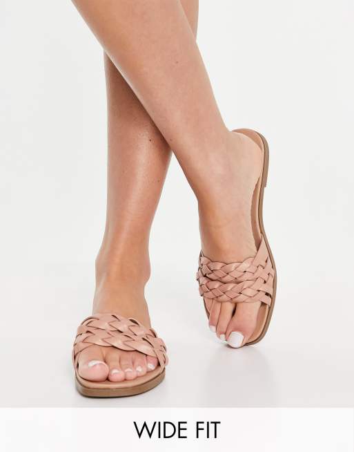 New Look - Wide Fit - Vævede, flade sandaler i havrefarve