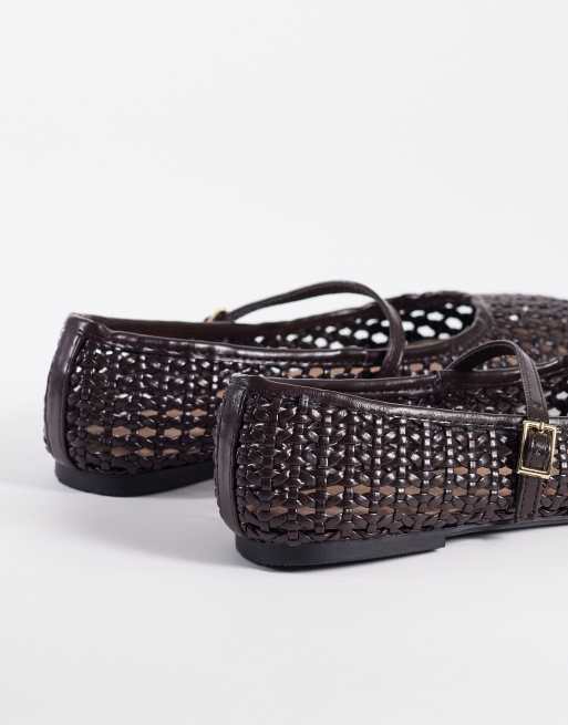 New Look Wide Fit - Vævede og flade brune Mary Jane-sko, 4 af 4
