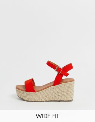New Look Wide Fit wedges in red | ASOS
