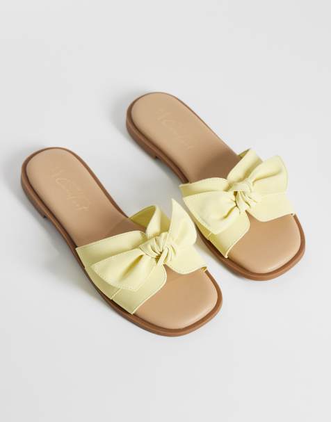 New Look Wide Fit woven bow detail sandal in light yellow - view 1