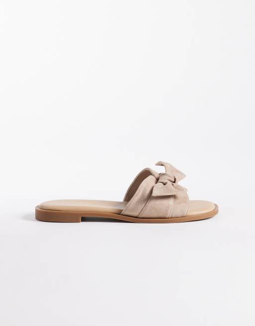 New Look Wide Fit woven bow detail sandal in mink | ASOS