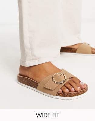 New Look Wide Fit woven flat sandals in off white | ASOS