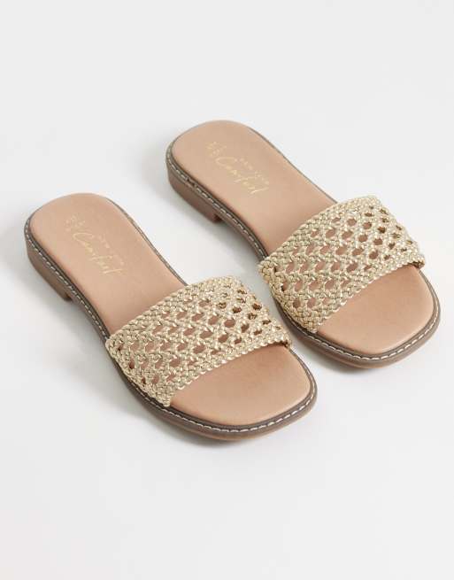 New Look Wide Fit woven sandal in gold, 2 of 4