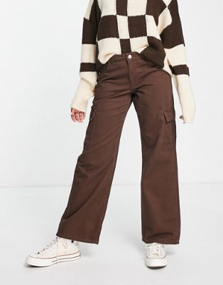 New Look wide leg cargo jean in brown - ASOS Price Checker