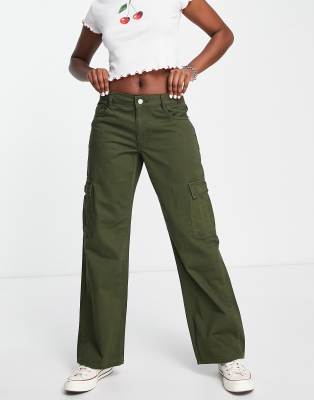 New Look wide leg cargo jean in dark khaki - ASOS Price Checker