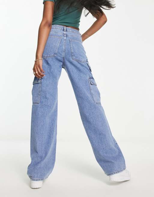 New Look wide leg cargo jean in blue wash