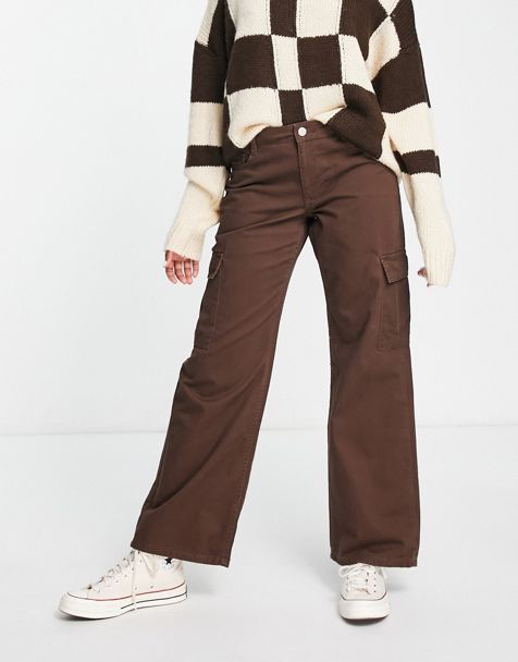 ASOS DESIGN washed moto cargo pants with 3D pockets in brown