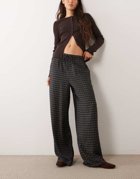New Look wide leg check trouser in black & brown - view 1