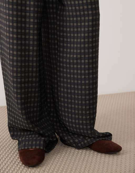 New Look wide leg check trouser in black & brown, 5 of 5