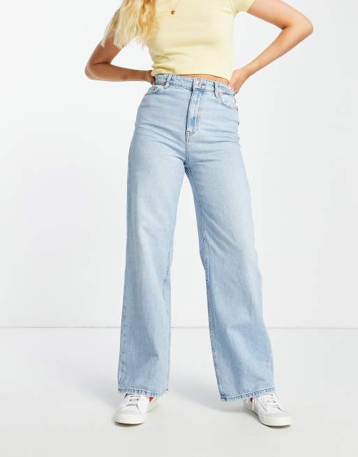 Blue Elasticated Waist Wide Leg Dad Jeans