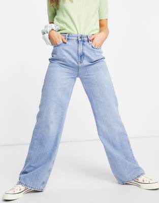 New Look wide leg dad jean in light blue-Blues