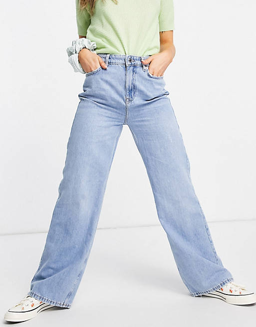 Asos Men Clothing Jeans High Waisted Jeans Wide leg dad jean in light 