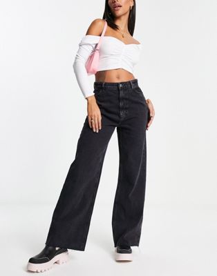 New Look wide leg dad jeans in black - ASOS Price Checker