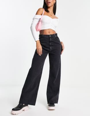 New Look Wide Leg Dad Jeans In Black